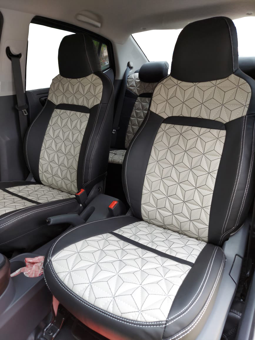 AUTOFIT LEATHER CAR SEAT COVER FOR (HYUNDAI EXTER) 3D DESIGN (COLOUR - I GREY BLACK)