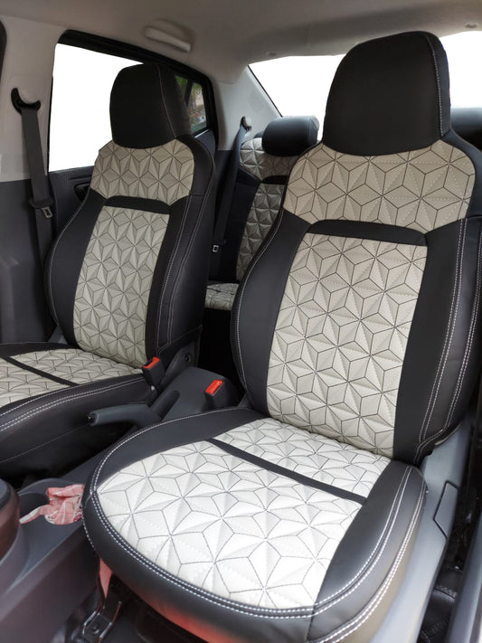 AUTOFIT LEATHER CAR SEAT COVER FOR (HYUNDAI EXTER) 3D DESIGN (COLOUR - I GREY BLACK)