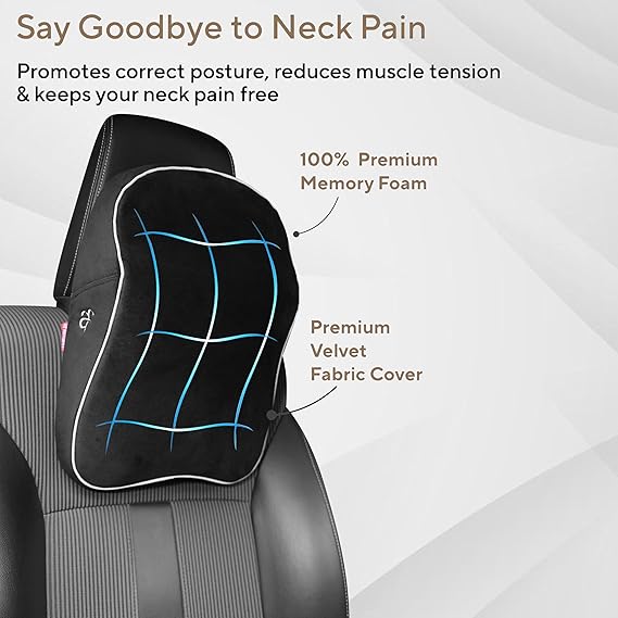 AUTOFIT Car Neck Rest Pillow – Ultra-Soft, Superior Neck Support Cushion for Comfortable Rides, Hi-Per Foam Headrest with Washable Velvet Cover