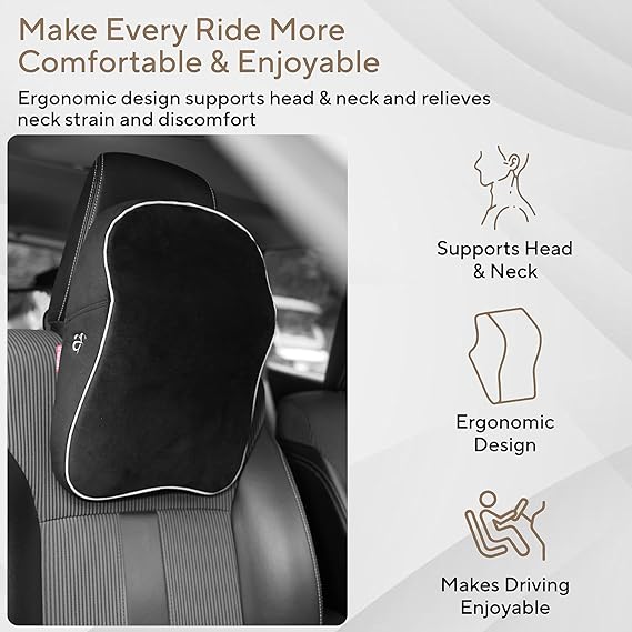 AUTOFIT Car Neck Rest Pillow – Ultra-Soft, Superior Neck Support Cushion for Comfortable Rides, Hi-Per Foam Headrest with Washable Velvet Cover