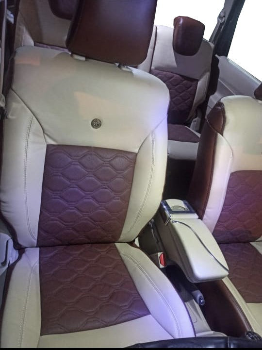 AUTOFIT LEATHER CAR SEAT COVER FOR (MARUTI ERTIGA 2018-2025) DIAMOND DESIGN (COLOUR BETELNUT BEIGE)