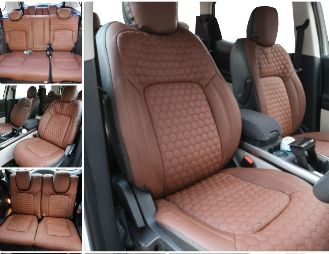 AUTOFIT LEATHER CAR SEAT COVER FOR (TATA SAFARI) FOOTBALL DESIGN (COLOUR - CHESTNUT BLACK)