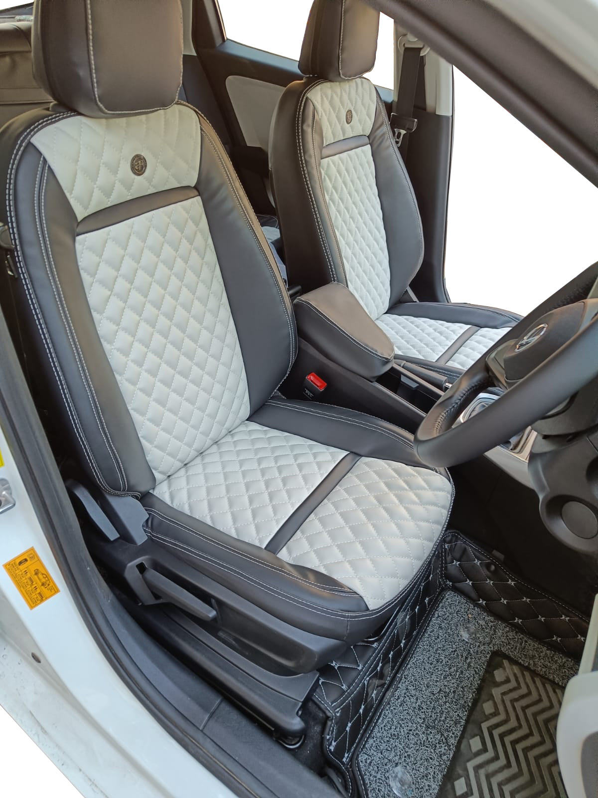 AUTOFIT LEATHER CAR SEAT COVER FOR (TATA ALTROZ) BURFI DESIGN (COLOUR I GREY BLACK)