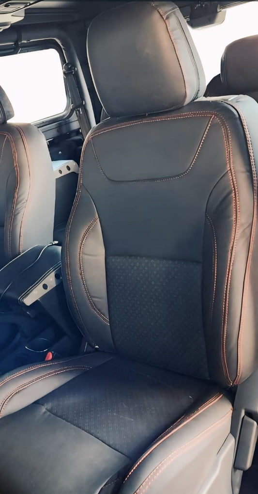 AUTOFIT LEATHER CAR SEAT COVER FOR (MAHINDRA THAR) ORIGINAL+OR PUNCH DESIGN (COLOUR - BLACK RED)
