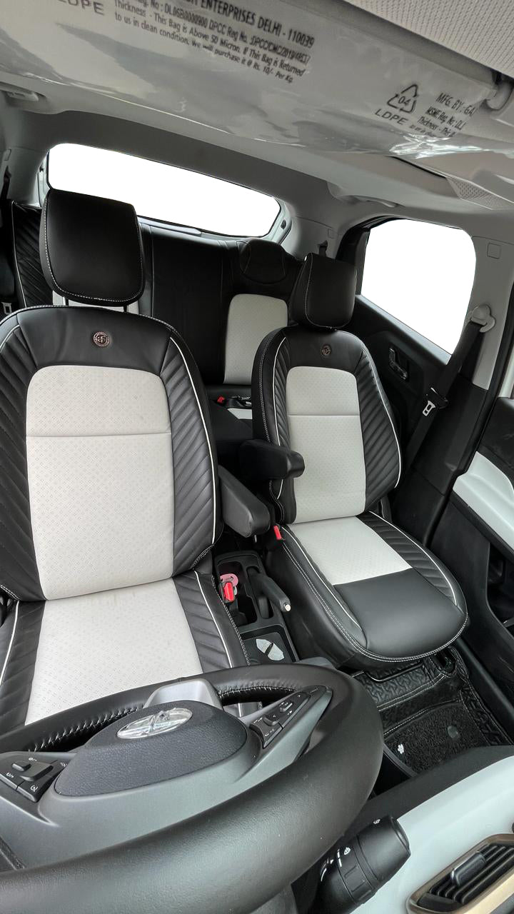 AUTOFIT LEATHER CAR SEAT COVER FOR (TATA PUNCH) SIGNATURE DESIGN (COLOUR I GREY BLACK)