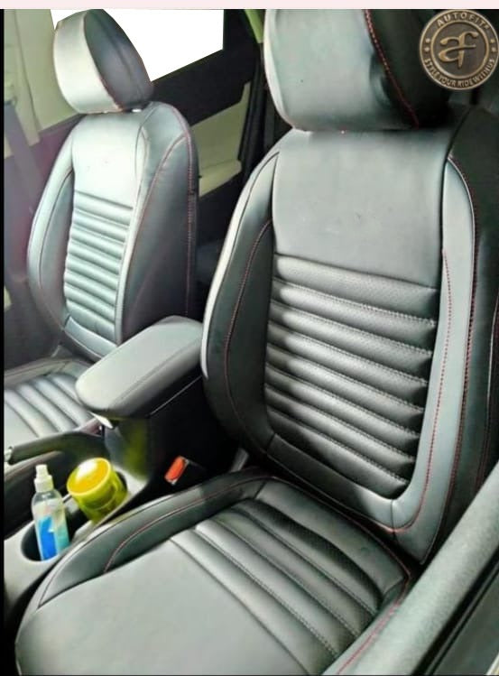 AUTOFIT NAPA LEATHER CAR SEAT COVER FOR (KIA SELTOS) STITCHING (COLOUR BLACK RED)