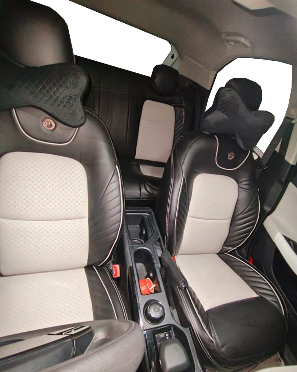 AUTOFIT NAPA LEATHER CAR SEAT COVER FOR (TATA NEXON 2023-2025) SIGNATURE DESIGN (COLOUR I GREY BLACK)