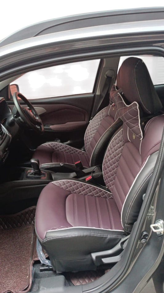 AUTOFIT LEATHER CAR SEAT COVER FOR (TOYOTA GLANZA) TOP-47 DESIGN (COLOUR - CHESTNUT BLACK WHITE)