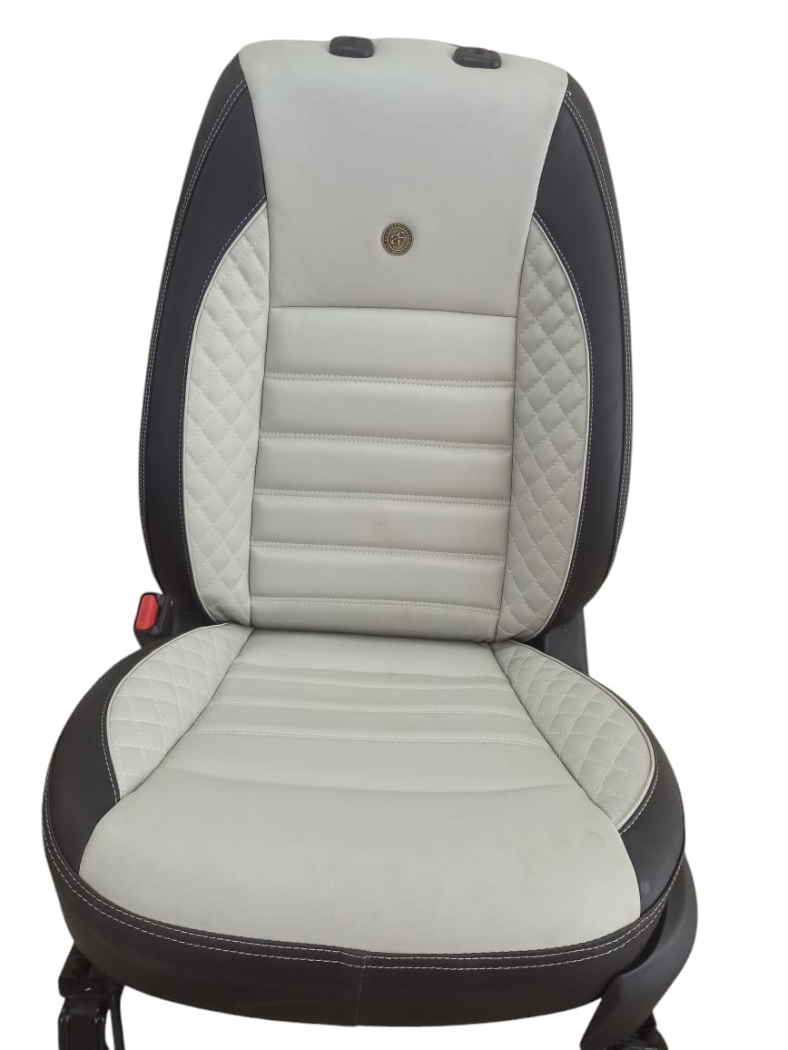 AUTOFIT NAPA LEATHER CAR SEAT COVER FOR (HYUNDAI I20 ELITE) TOP 47 PLUS DESIGN (COLOUR - I GREY BLACK)