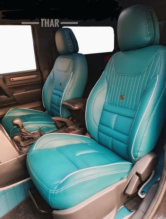 AUTOFIT LEATHER CAR SEAT COVER FOR (MAHINDRA THAR) URBAN DESIGN (COLOUR - AQUA WHITE)