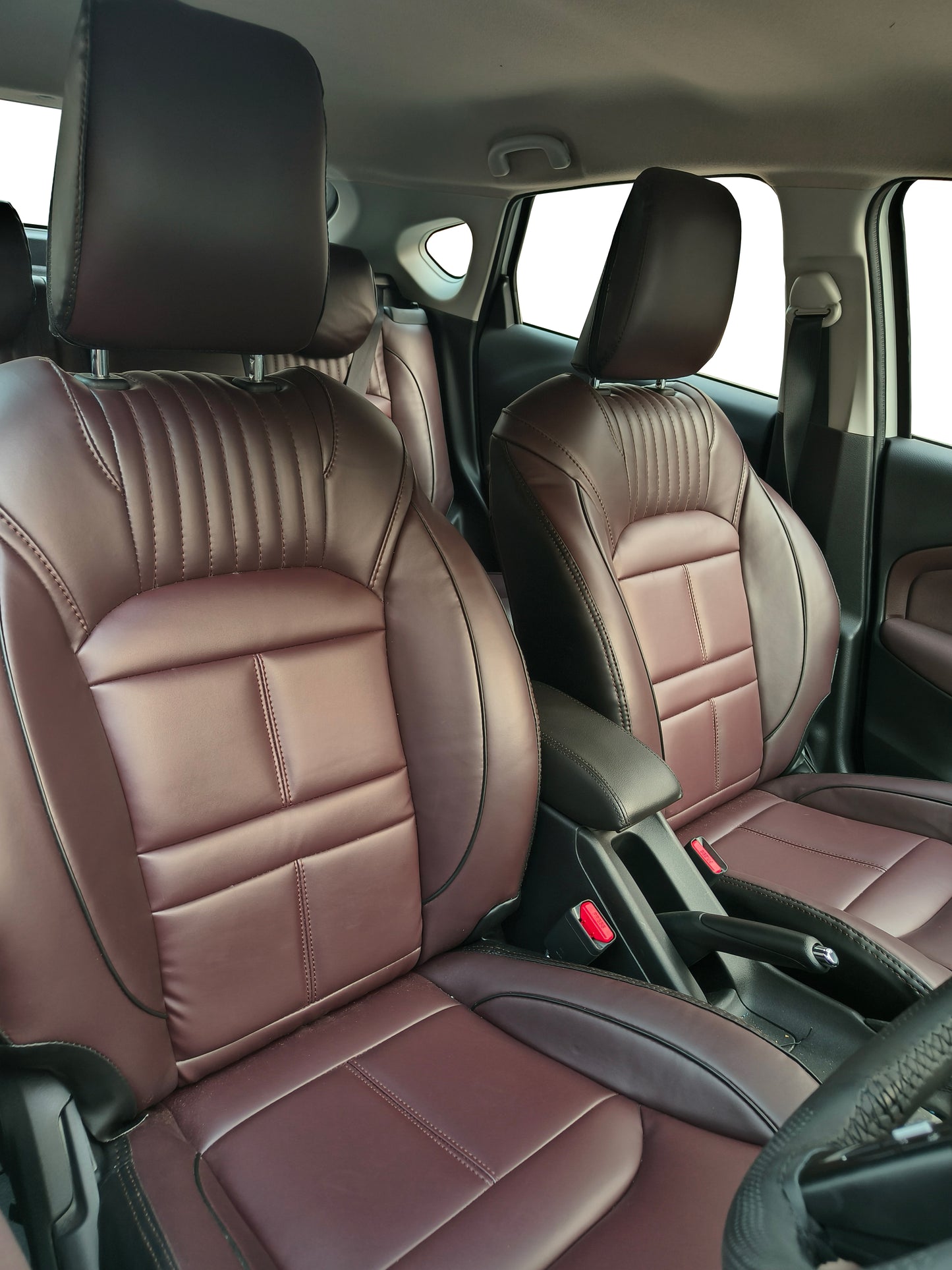 AUTOFIT LEATHER CAR SEAT COVER FOR (TOYOTA GLANZA) URBAN DESIGN (COLOUR D-MAROON BLACK)