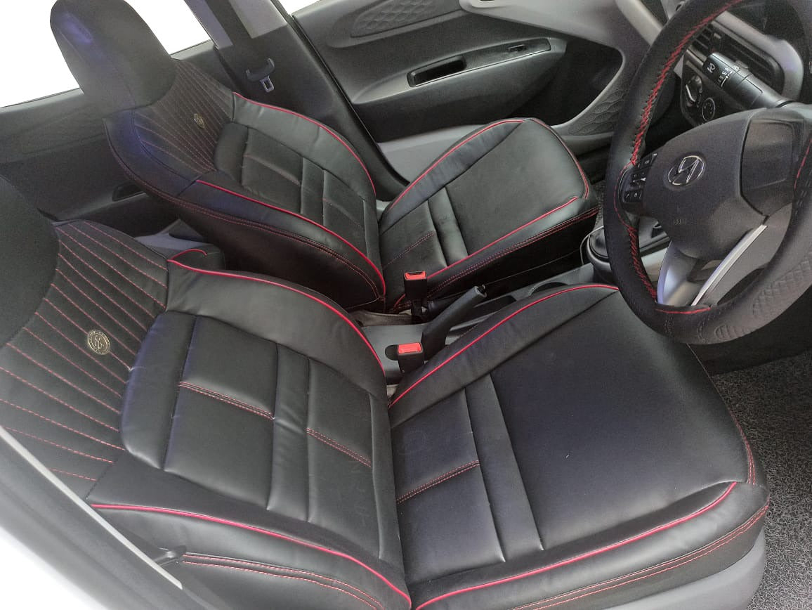 AUTOFIT LEATHER CAR SEAT COVER FOR (HYUNDAI I10 NIOS) URBAN DESIGN (COLOUR - BLACK RED)