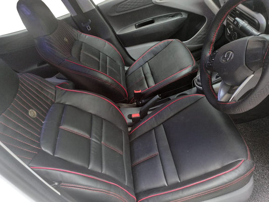 AUTOFIT LEATHER CAR SEAT COVER FOR (HYUNDAI AURA) URBAN DESIGN (COLOUR - BLACK RED)