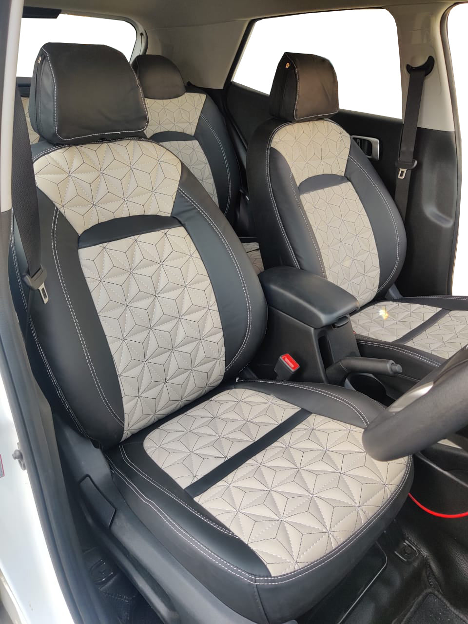AUTOFIT NAPA LEATHER CAR SEAT COVER FOR ( HYUNDAI VENUE ) 3D DESIGN (COLOUR BLACK IGREY )