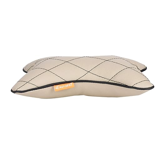 AUTOFIT Beige And black Double Quilted Combo Set - Car Neck Rests (Set of 2 piece) universal for all cars - Autofit