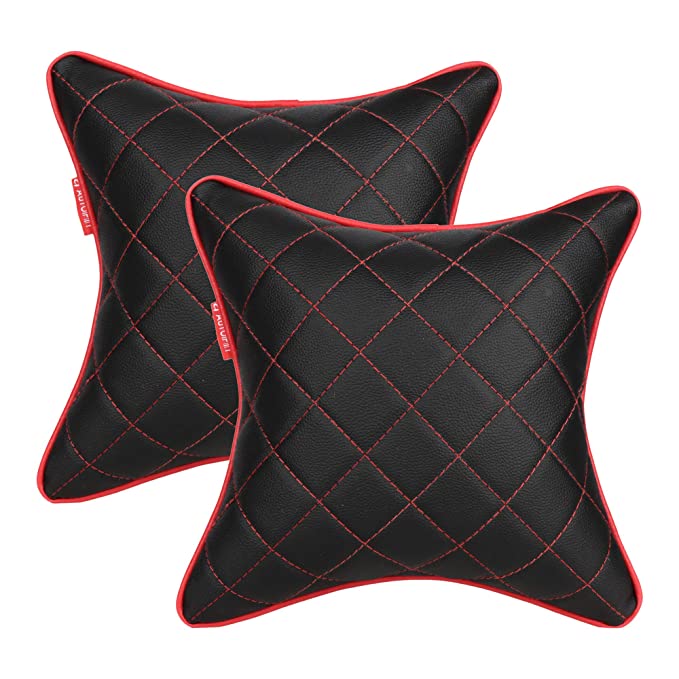 AUTOFIT Double Quilted Universal Car Cushion + Neck Rests (Black and Red) -Combo pack of 4 Piece, Polypropylene Cotton - Autofit