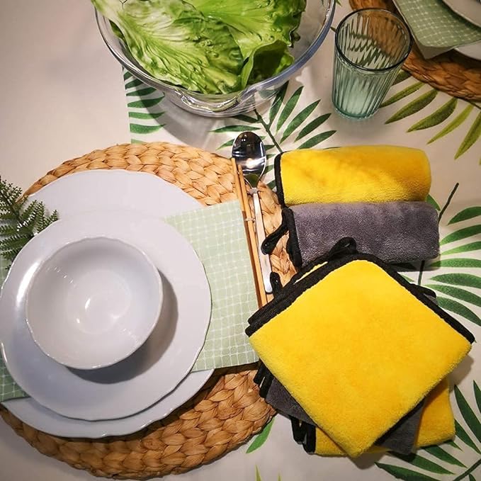 AUTOFIT Dual Sided, 650 GSM Microfiber Lint-Free Car Cleaning and Detailing Cloth Towels (Multicolor, 40cm x 40cm) - 2 Pieces (40 x 40, Grey-Yellow-Green) - Autofit