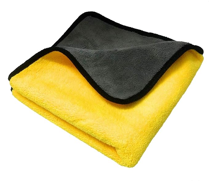 AUTOFIT Dual Sided, 650 GSM Microfiber Lint-Free Car Cleaning and Detailing Cloth Towels (Multicolor, 40cm x 40cm) - 2 Pieces (40 x 40, Grey-Yellow-Green) - Autofit