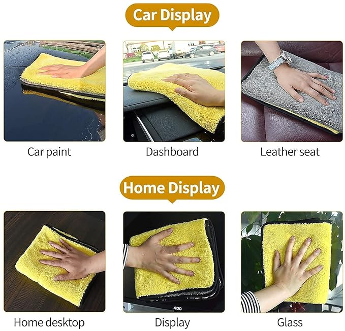 AUTOFIT Dual Sided, 650 GSM Microfiber Lint-Free Car Cleaning and Detailing Cloth Towels (Multicolor, 40cm x 40cm) - 2 Pieces (40 x 40, Grey-Yellow-Green) - Autofit