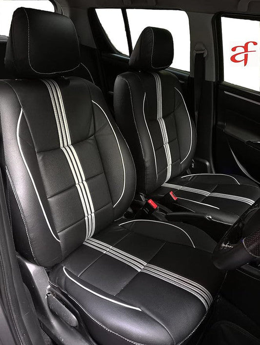 AUTOFIT Neptune Napa U Strip Design Leather Car Seat Cover (NEPTUNE NAPA BLACK SILVER, HYUNDAI EXTER)