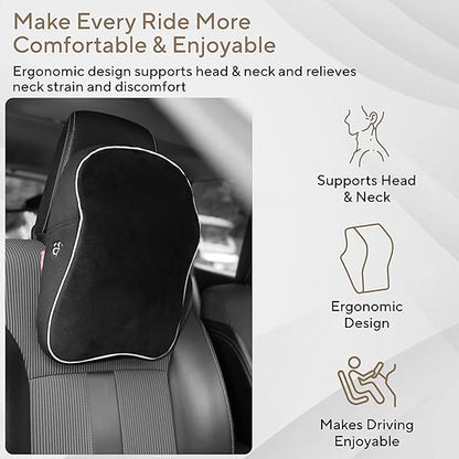 AUTOFIT Car Neck Rest Pillow – Ultra-Soft, Superior Neck Support Cushion for Comfortable Rides, Hi-Per Foam Headrest with Washable Velvet Cover