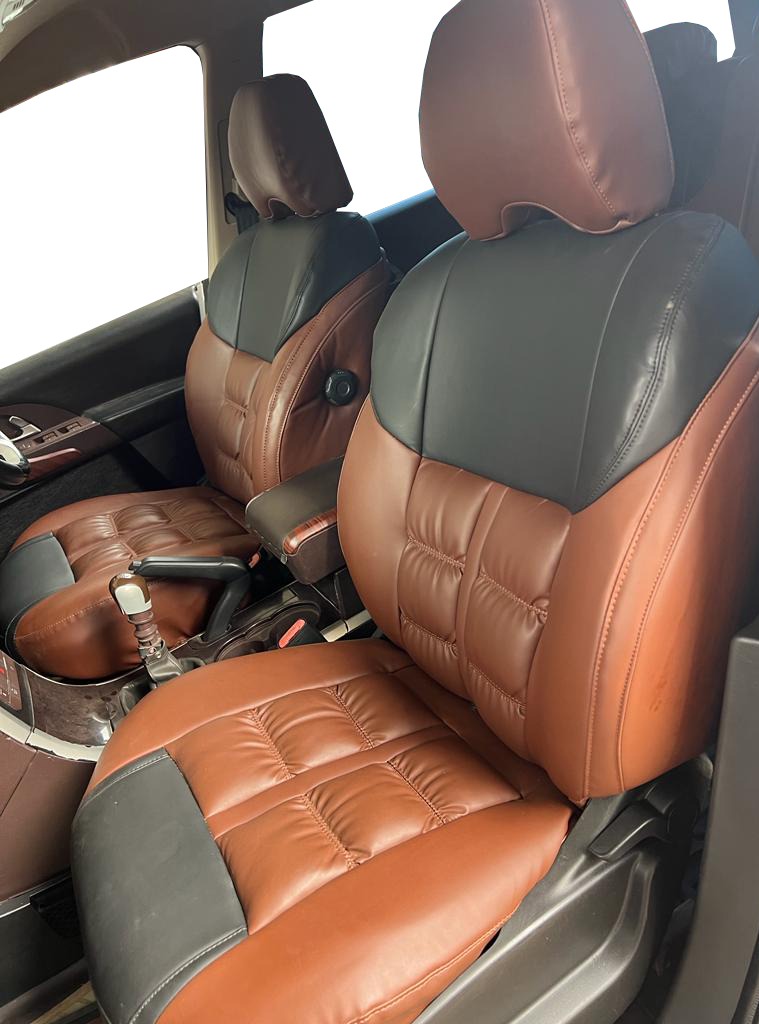 AUTOFIT Silky napa Puffy Pu Leather Car Seat Cover (TAN BLACK, MAHINDRA XUV 500)