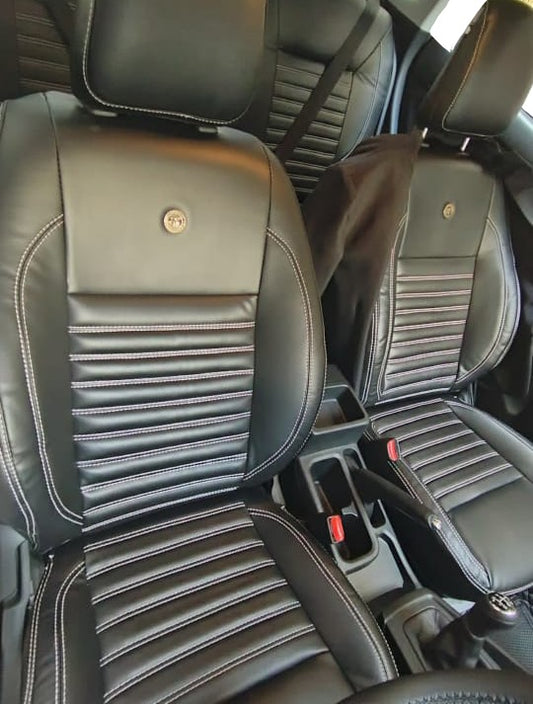 AUTOFIT LEATHER CAR SEAT COVER FOR (MARUTI BREZZA 2022-2025) TOP-35 DESIGN (COLOUR - BLACK SILVER)