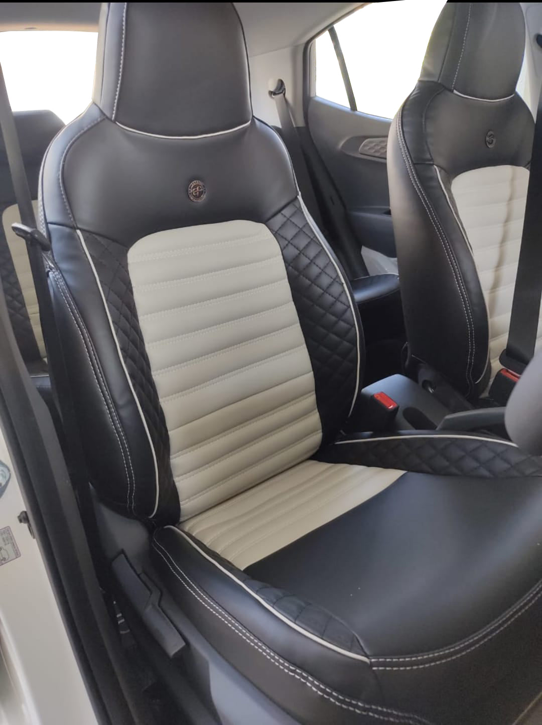 AUTOFIT LEATHER CAR SEAT COVER FOR (HYUNDAI AURA) TOP-35 PLUS DESIGN (COLOUR I GREY BLACK)