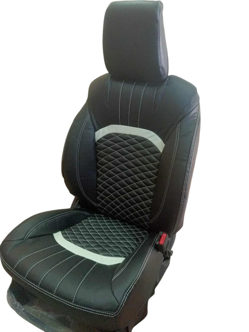 AUTOFIT LEATHER CAR SEAT COVER FOR (MARUTI FRONX) U-ULTRA DESIGN (COLOUR BLACK SILVER I GREY)