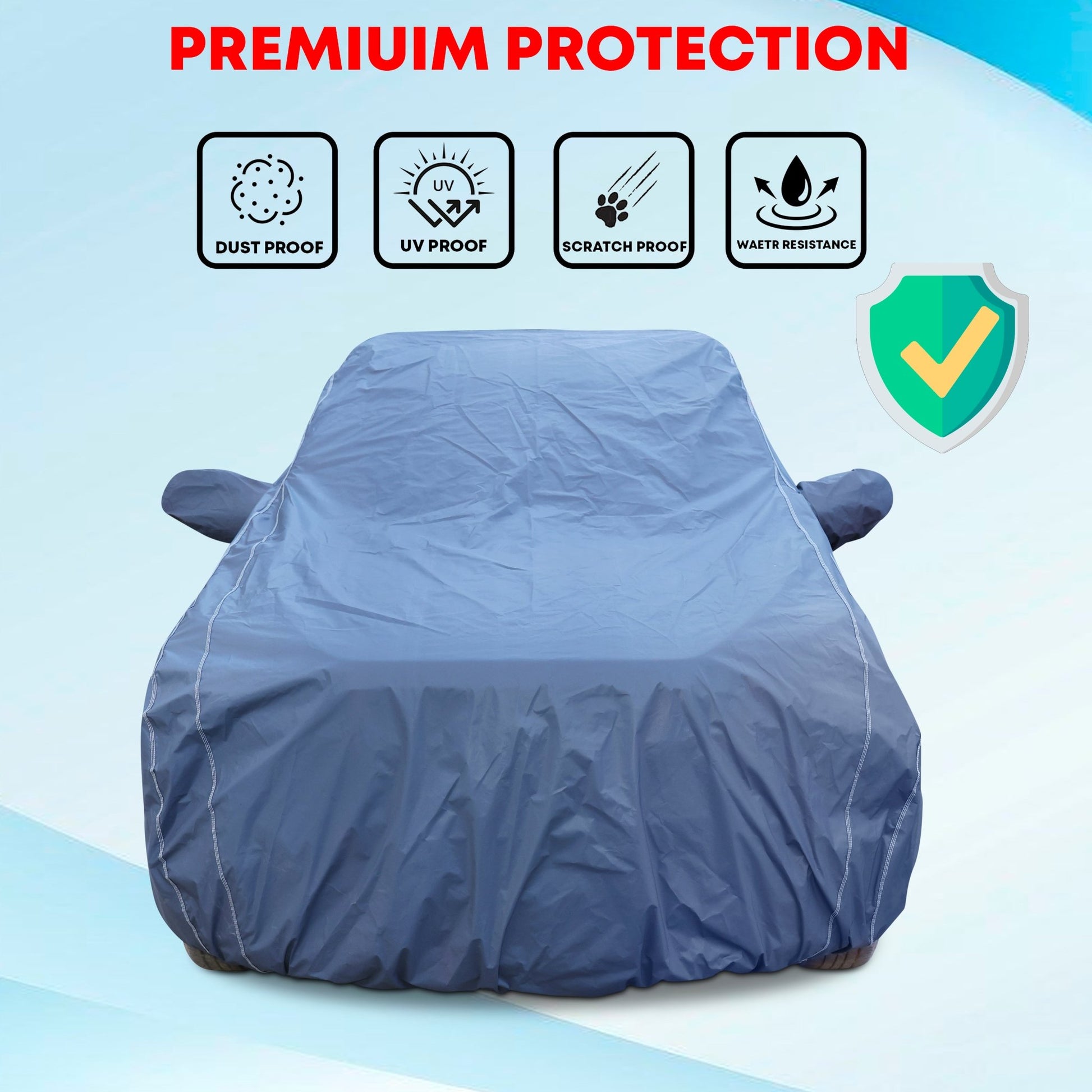 Autofit Heavy - Duty Blue 100% Waterproof Car Body Cover | Heat & Dust Resistant with Heavy Buckle & Mirror Pockets | All - Weather Car Protection Essentials FOR FIGO ASPIRE - Autofit