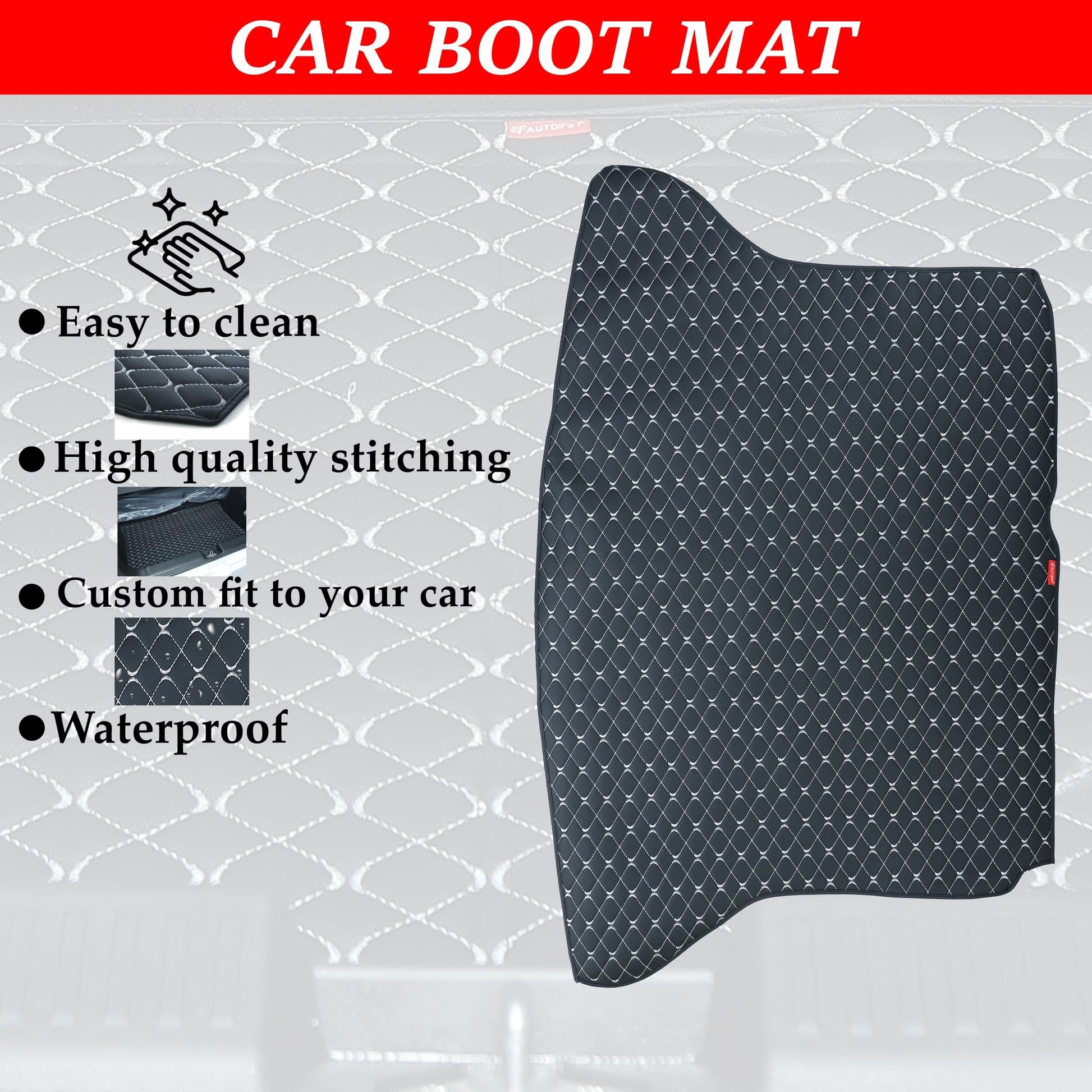 AUTOFIT 3 LAYER HEAT/WATER PROOF PU Leatherite Car Trunk/Boot/Dicky Mat FOR (BLACK AND SILVER LEATHER, HONDA AMAZE 2018-2023) - Autofit