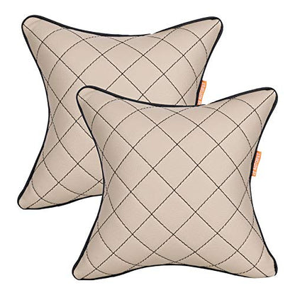 AUTOFIT Beige & Black Double Quilted Car Cushion (Set of 2 pieces) Universal for all Cars - Autofit