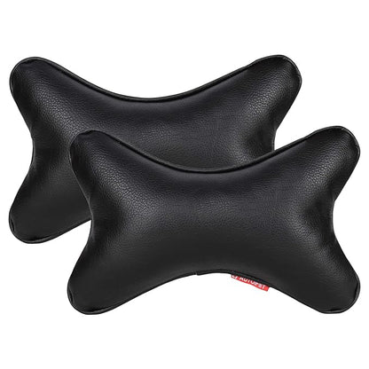 AUTOFIT Black Leather Neck Rest Pillow for car (Set of 2 Pieces) Universal for All Cars - Autofit