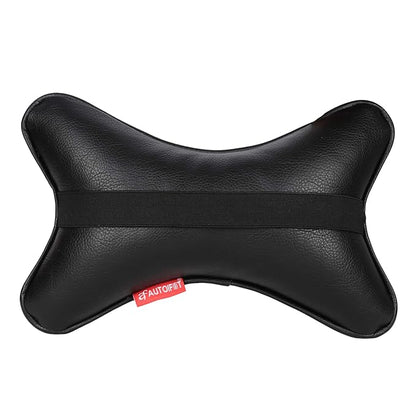 AUTOFIT Black Leather Neck Rest Pillow for car (Set of 2 Pieces) Universal for All Cars - Autofit