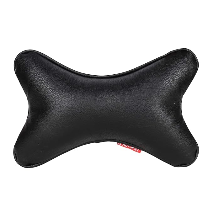 AUTOFIT Black Leather Neck Rest Pillow for car (Set of 2 Pieces) Universal for All Cars - Autofit