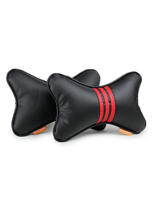 AUTOFIT Car Neck Rest Pillow (PU Leather Neck Pillow, Black RED) - Autofit