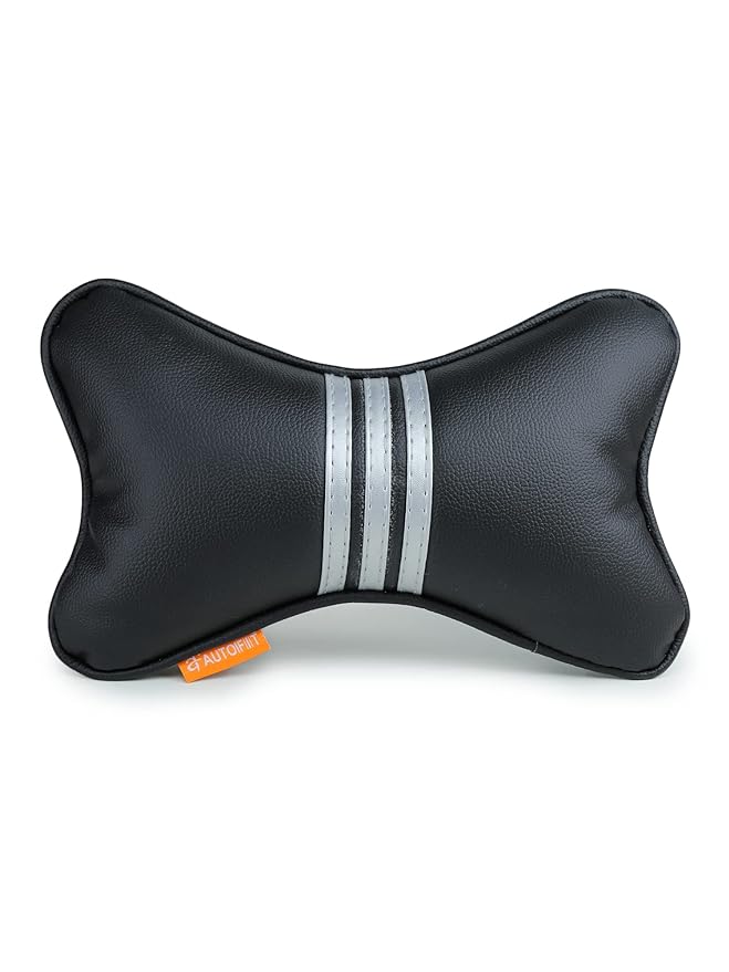 Autofit Car Neck Rest Pillow (PU Leather Neck Pillow, Black Silver) - Autofit