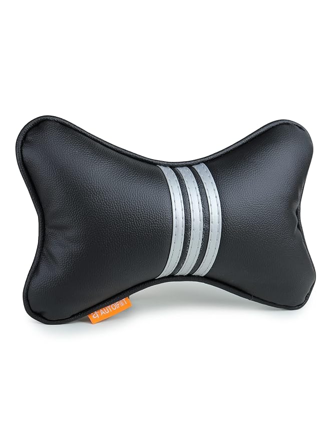 Autofit Car Neck Rest Pillow (PU Leather Neck Pillow, Black Silver) - Autofit