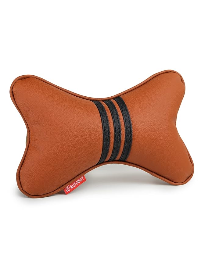 AUTOFIT Car Neck Rest Pillow (PU Leather Neck Pillow, TAN Black) - Autofit