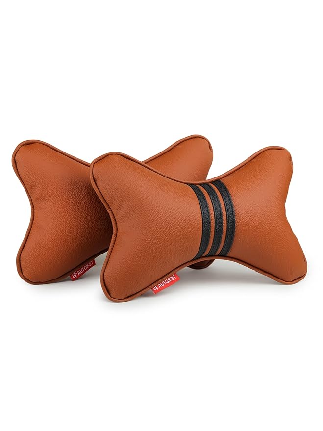 AUTOFIT Car Neck Rest Pillow (PU Leather Neck Pillow, TAN Black) - Autofit