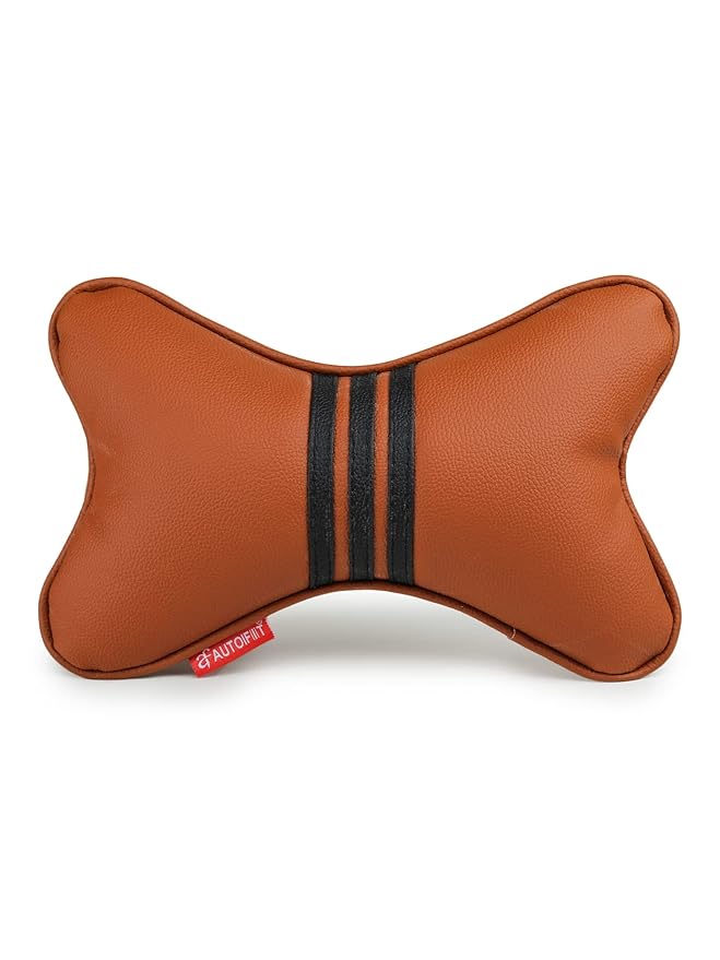 AUTOFIT Car Neck Rest Pillow (PU Leather Neck Pillow, TAN Black) - Autofit