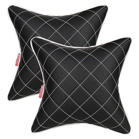 AUTOFIT Double Quilted Car Cushion Combo Set Universal for All Cars (Set of 2 Pieces) Black and Silver - Autofit