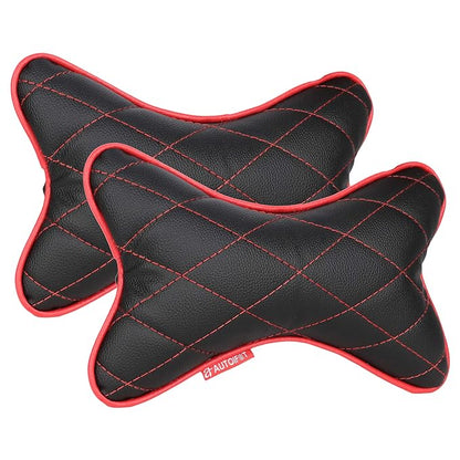 AUTOFIT Double Quilted Car Neck Rests Cushions - Universal for All Cars (Set of 2 pieces) Black And Red - Autofit