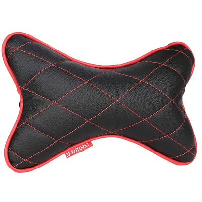 AUTOFIT Double Quilted Car Neck Rests Cushions - Universal for All Cars (Set of 2 pieces) Black And Red - Autofit