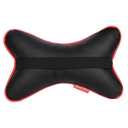 AUTOFIT Double Quilted Car Neck Rests Cushions - Universal for All Cars (Set of 2 pieces) Black And Red - Autofit