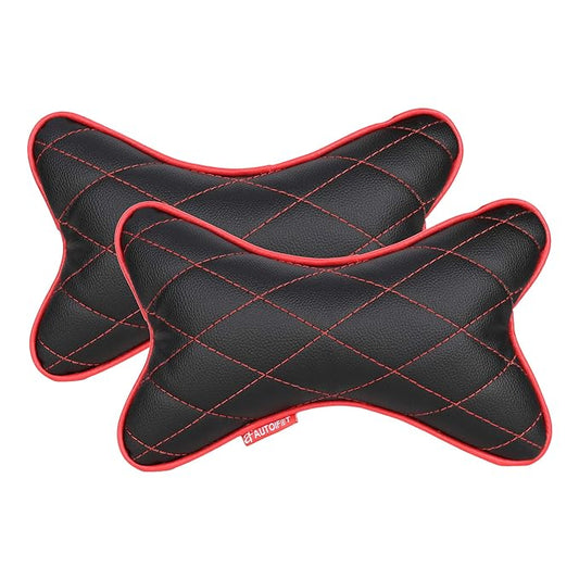 AUTOFIT Double Quilted Car Neck Rests Cushions - Universal for All Cars (Set of 2 pieces) Black And Red - Autofit