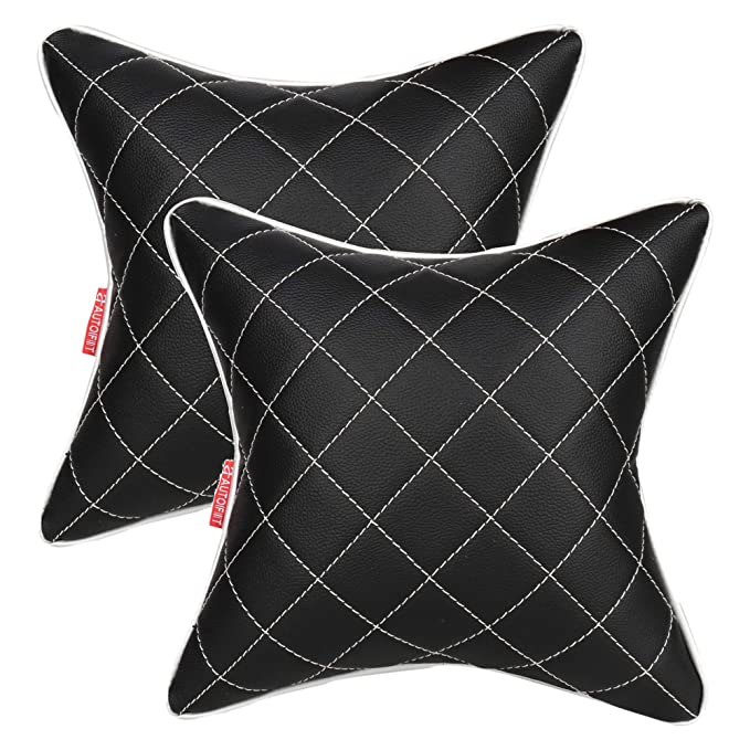 Autofit Double Quilted Combo Set/Car Neckrest Pillow + Car Cushion (Set of 4, Black and Silver) - Autofit