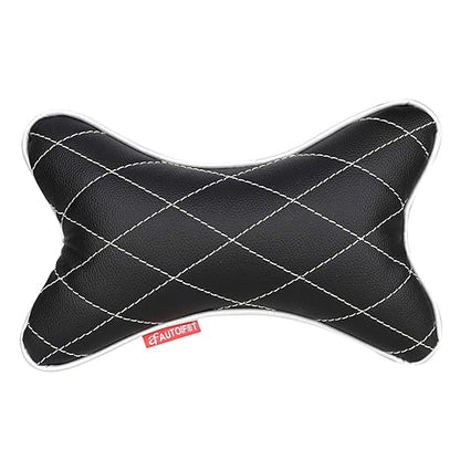 AUTOFIT Double Quilted UNIVERSAL CAR CUSHION PILLOW Combo Set - Car Neck Rests (Set of 2 pieces) Black And Silver - Autofit