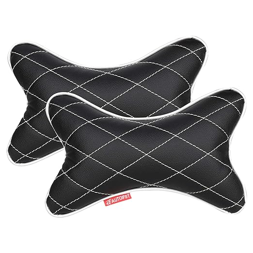 AUTOFIT Double Quilted UNIVERSAL CAR CUSHION PILLOW Combo Set - Car Neck Rests (Set of 2 pieces) Black And Silver - Autofit