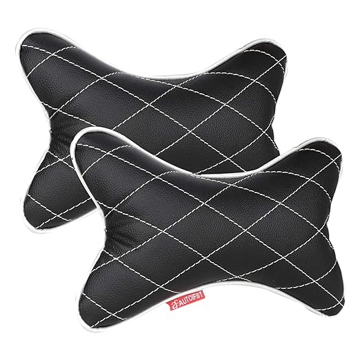 AUTOFIT Double Quilted UNIVERSAL CAR CUSHION PILLOW Combo Set - Car Neck Rests (Set of 2 pieces) Black And Silver - Autofit